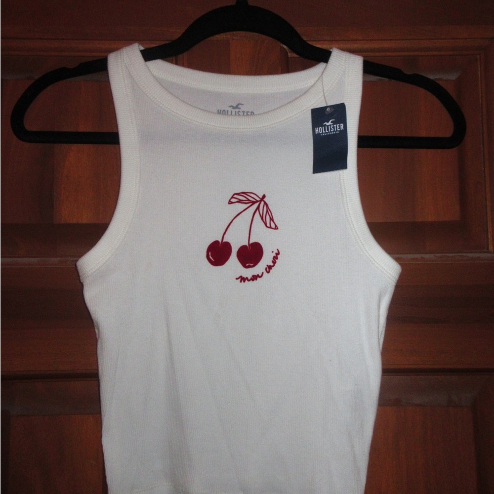 NWT Hollister White Tank with Red Cherry Graphic